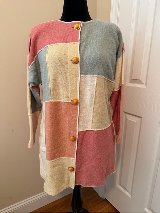 Steve Fabrikant Sweaters - Steve Fabrikant Vintage Wool Color Block Long Button Down Sweater Size M